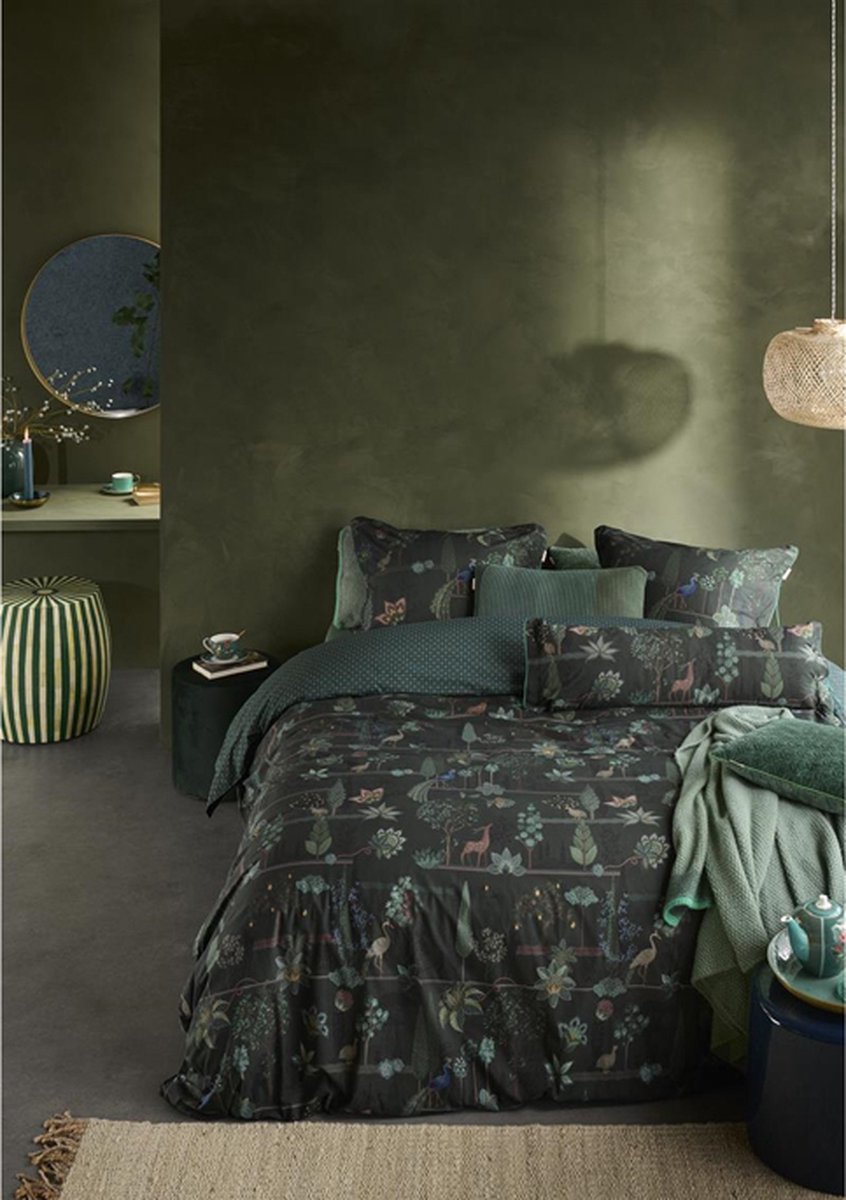 Pip Studio Alberi Dark Green percal 200TC dekbedovertrek pauwen, herten