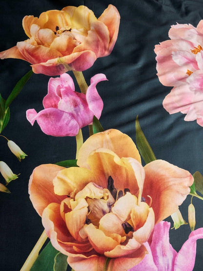 Essenza Eloise Slate Grey dekbedovertrek tulpen katoensatijn 215TC