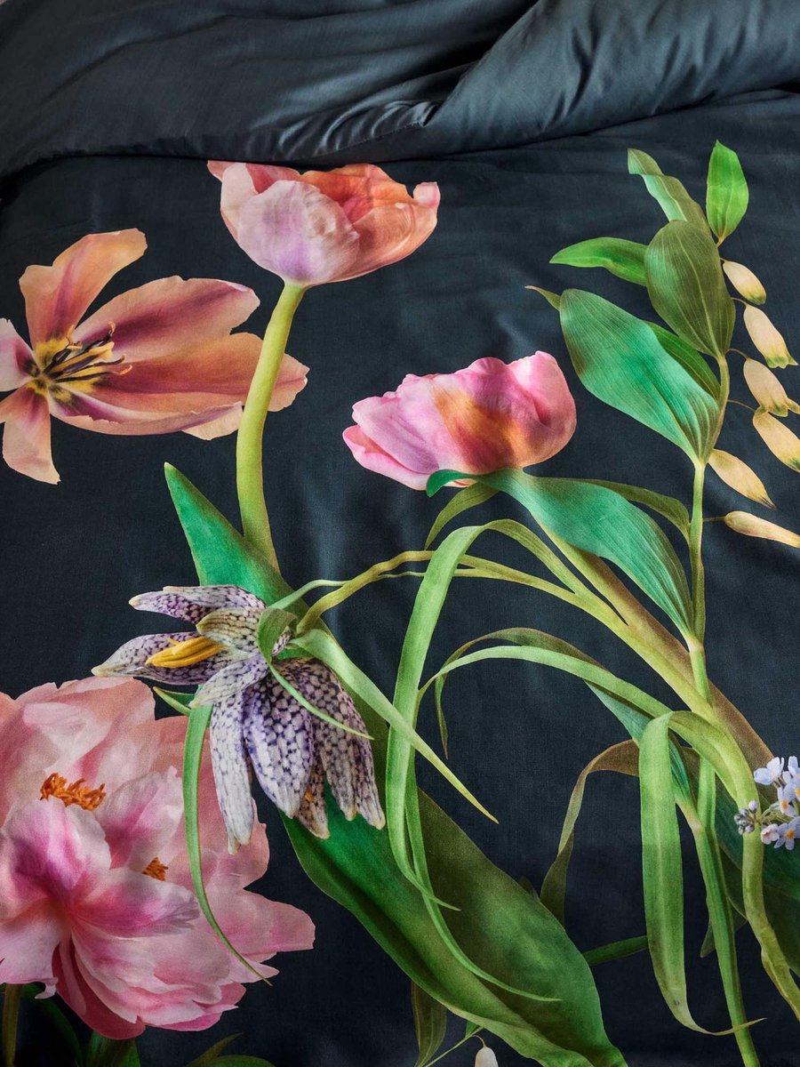 Essenza Eloise Slate Grey dekbedovertrek tulpen katoensatijn 215TC