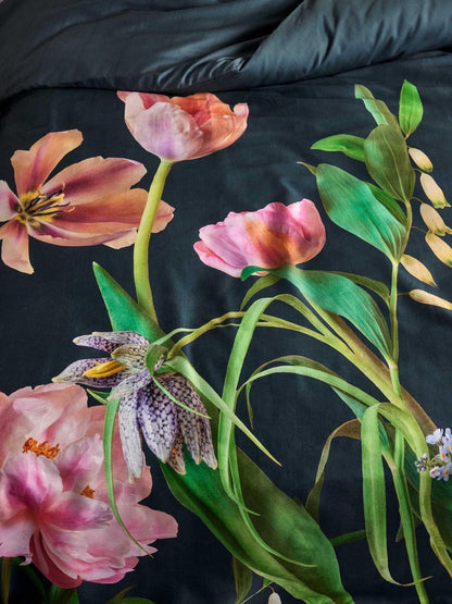 Essenza Eloise Slate Grey dekbedovertrek tulpen katoensatijn 215TC