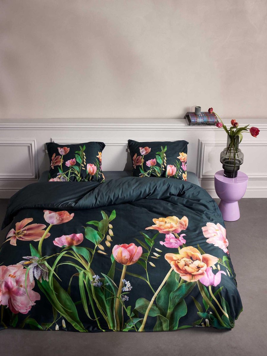 Essenza Eloise Slate Grey dekbedovertrek tulpen katoensatijn 215TC