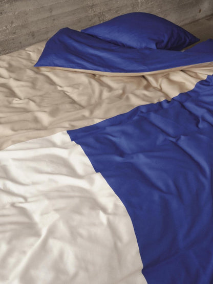 Marc O'Polo Ewon Cool cobalt dekbedovertrek GOTS katoensatijn 218TC symmetrisch patroon