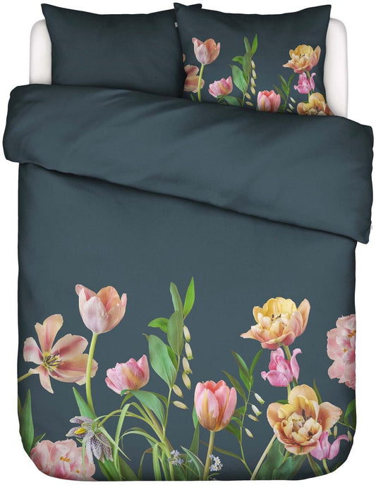 Essenza Eloise Slate Grey dekbedovertrek tulpen katoensatijn 215TC