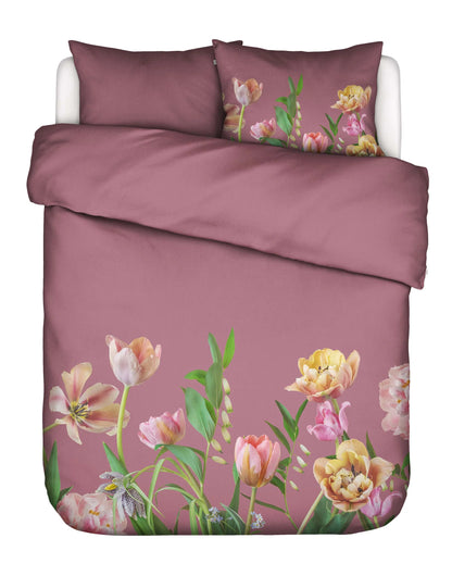 Essenza Eloise Mauve dekbedovertrek tulpen katoensatijn 215TC