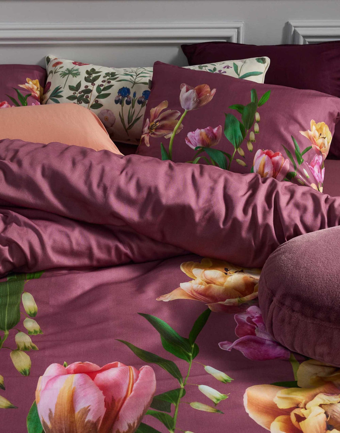 Essenza Eloise Mauve dekbedovertrek tulpen katoensatijn 215TC