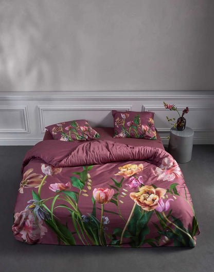 Essenza Eloise Mauve dekbedovertrek tulpen katoensatijn 215TC