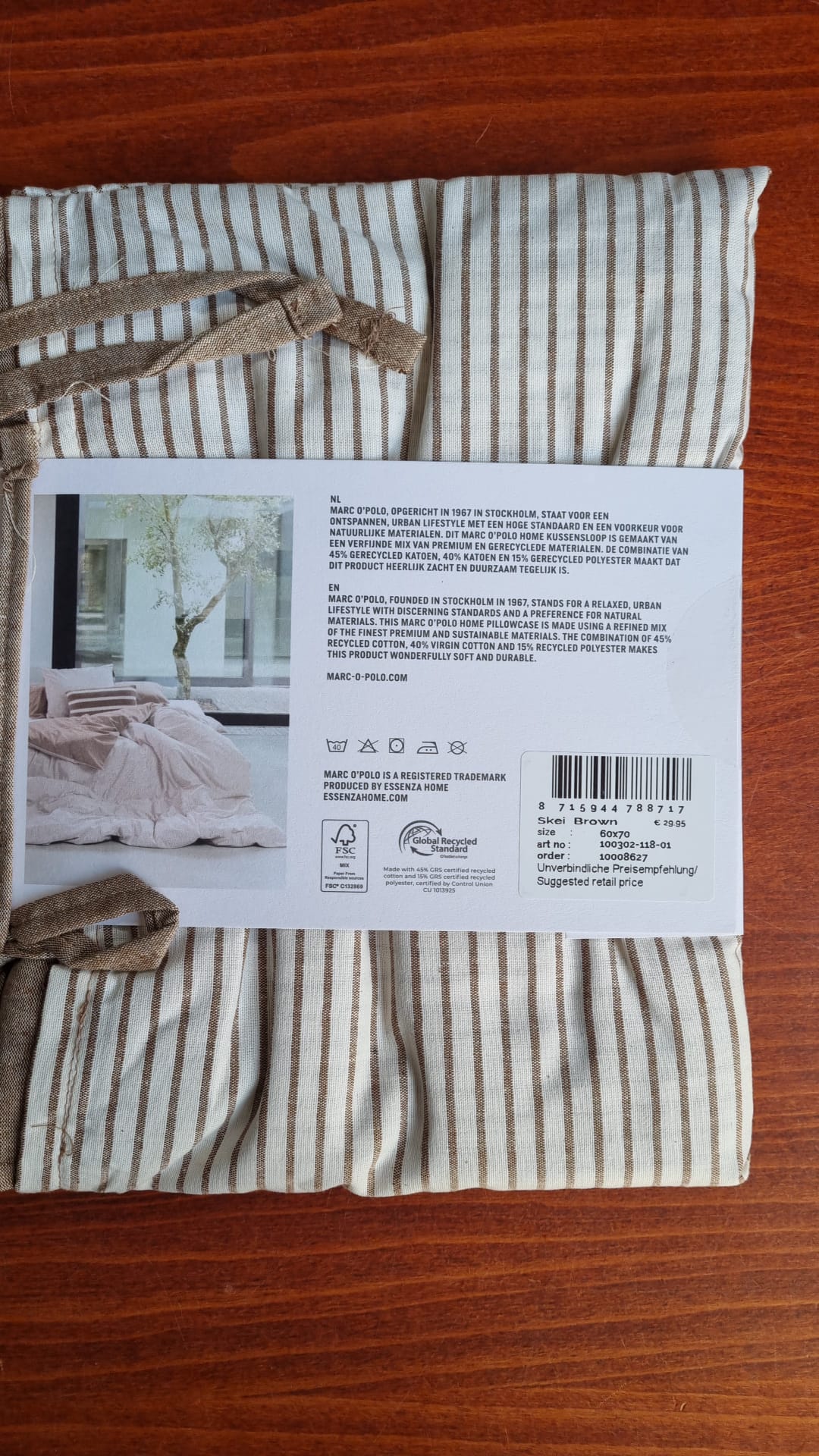Taies d'oreiller Marc O'Polo Filip Sea Blue en satin de coton 220 fils vagues, vagues