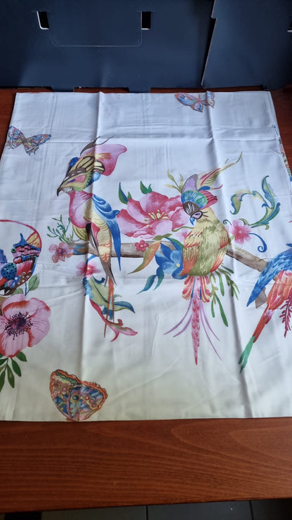 Housse de couette Dommelin Garden en satin de coton 400 fils, papillons, oiseaux tropicaux, fleurs