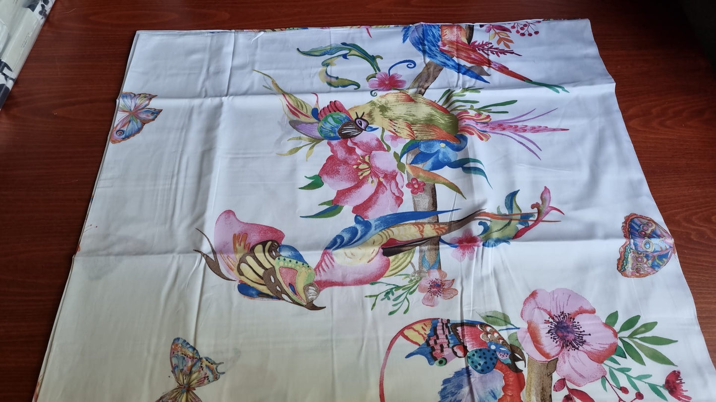 Housse de couette Dommelin Garden en satin de coton 400 fils, papillons, oiseaux tropicaux, fleurs