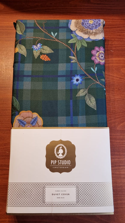 Pip Studio Flores Felices Dark Blue/green katoen twill (flanel) dekbedovertrek