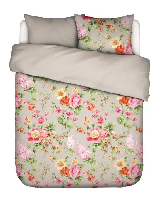 Essenza Claudi stone 215TC katoensatijn dekbedovertrek bloemen; La vie en Rose taupe