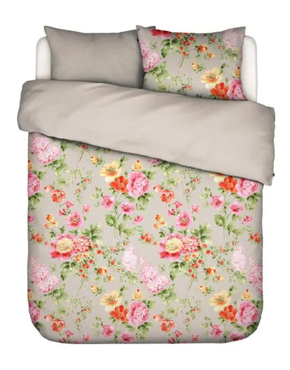 Essenza Claudi stone 215TC katoensatijn dekbedovertrek bloemen; La vie en Rose taupe