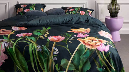 Essenza Eloise Slate Grey dekbedovertrek tulpen katoensatijn 215TC