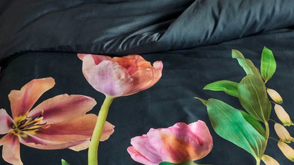 Essenza Eloise Slate Grey dekbedovertrek tulpen katoensatijn 215TC