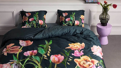 Essenza Eloise Slate Grey dekbedovertrek tulpen katoensatijn 215TC