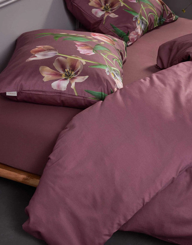 Essenza Eloise Mauve dekbedovertrek tulpen katoensatijn 215TC