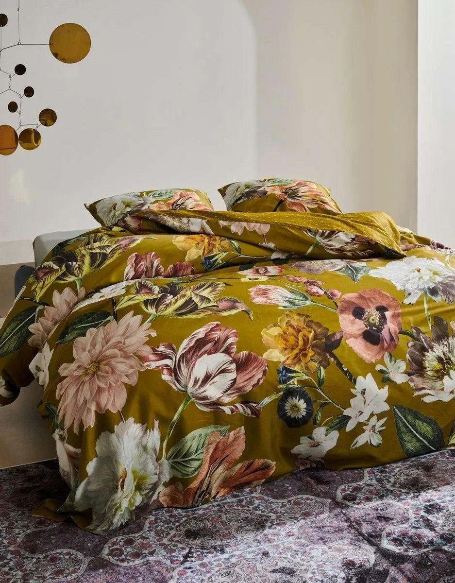 Essenza Filou Olive katoensatijn 200TC dekbedovertrek bloemen