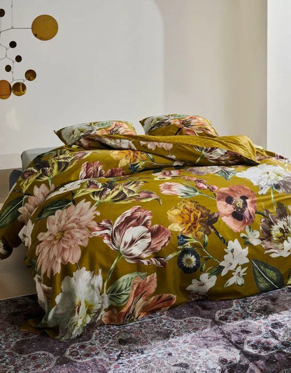 Essenza Filou Olive katoensatijn 200TC dekbedovertrek bloemen