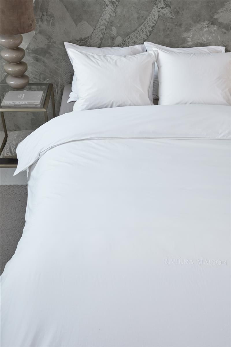 Riviera Maison Hotel Boutique Chic Sand dekbedovertrek perkal katoen white, wit Uni