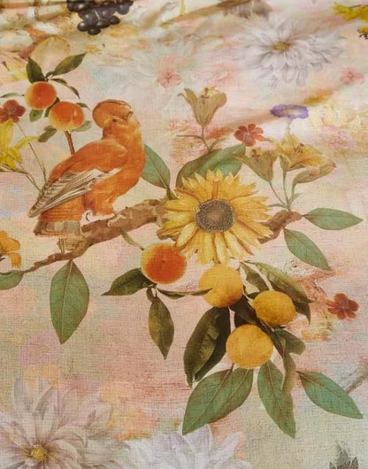 Essenza Keira rose katoensatijn dekbedovertrek bloemen, fruit en vogels