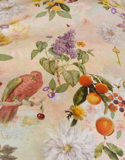 Essenza Keira rose katoensatijn dekbedovertrek bloemen, fruit en vogels