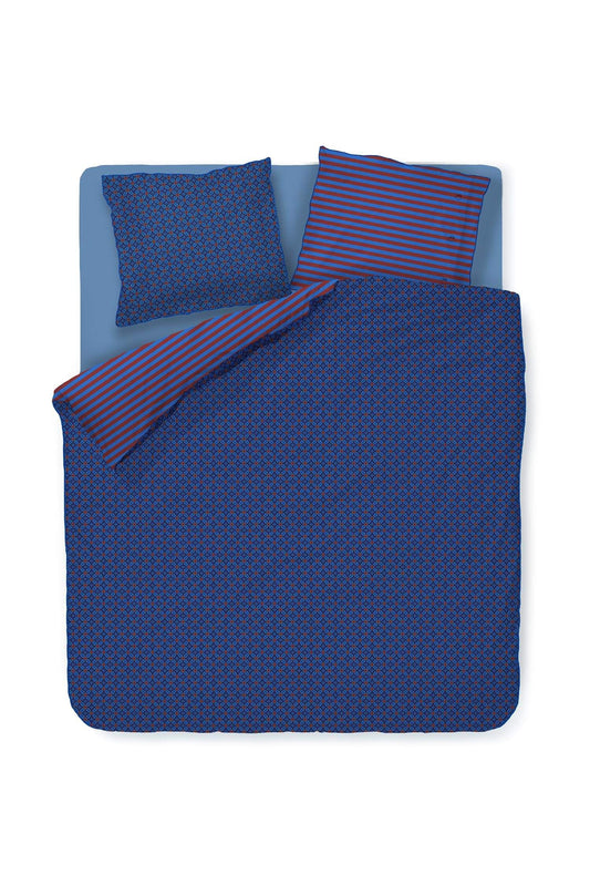 Pip Studio Alvida Dark Blue dekbedovetrek 200TC percal geometrisch motief op Indiase blockprints
