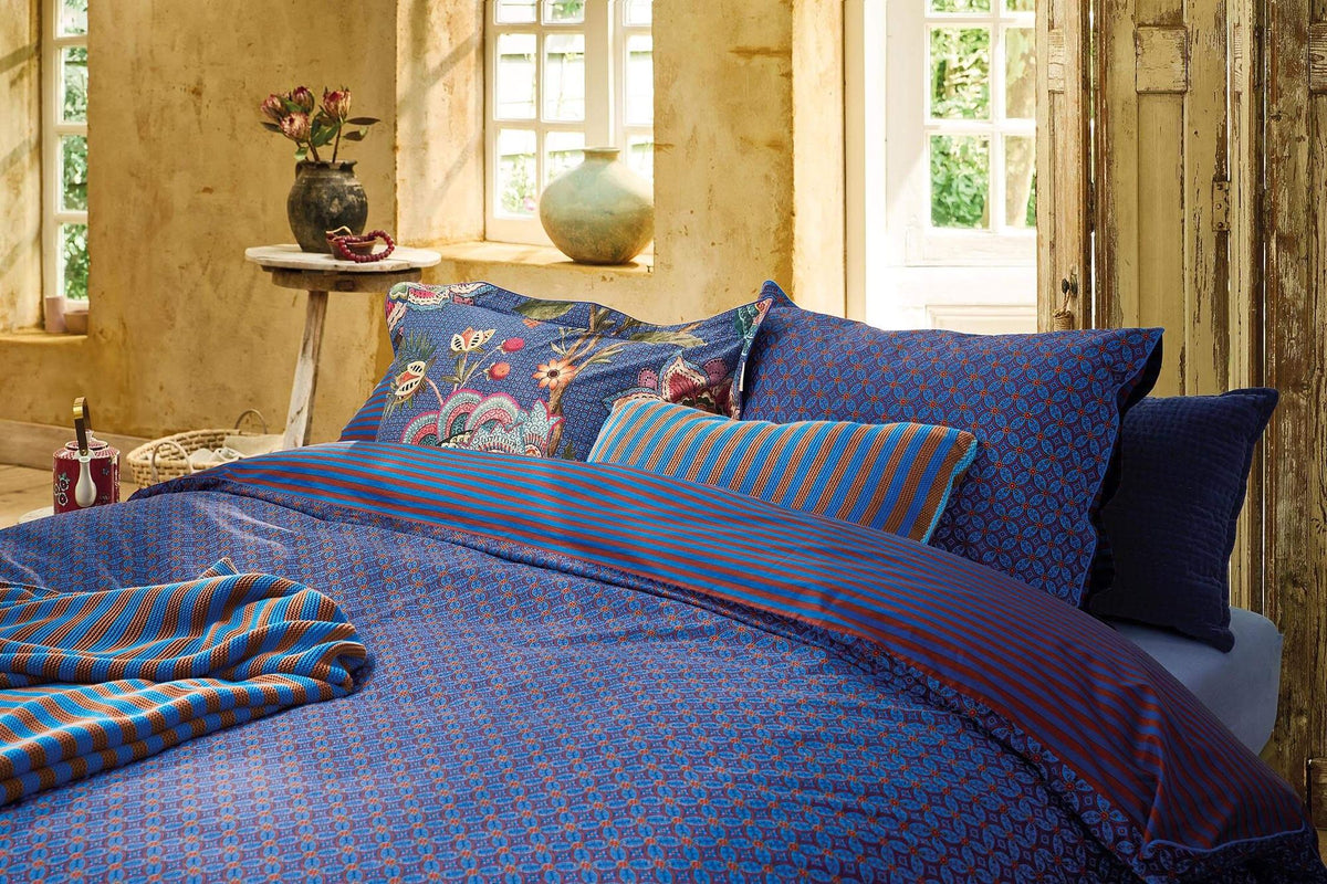 Pip Studio Alvida Dark Blue dekbedovetrek 200TC percal geometrisch motief op Indiase blockprints