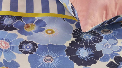 Oilily Nica Multi dekbedovertrek katoensatijn blauwe aquarelbloemen