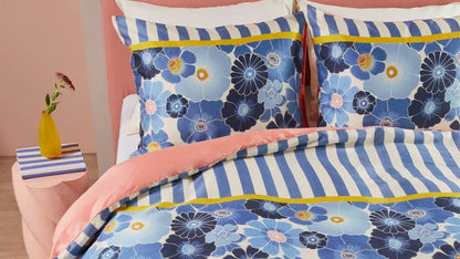 Oilily Nica Multi dekbedovertrek katoensatijn blauwe aquarelbloemen