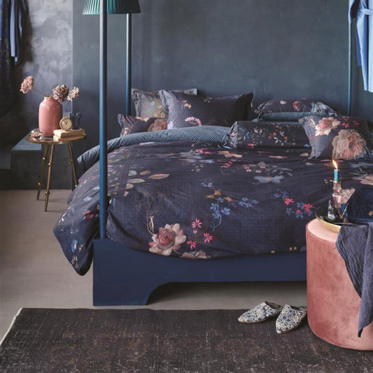 Pip Studio Amsterdam Tokyo Bouquet Dark Blue percale katoen dekbedovertrek bloemen