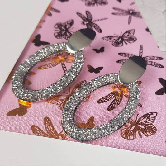Oorbellen groot ovaal shape bling
