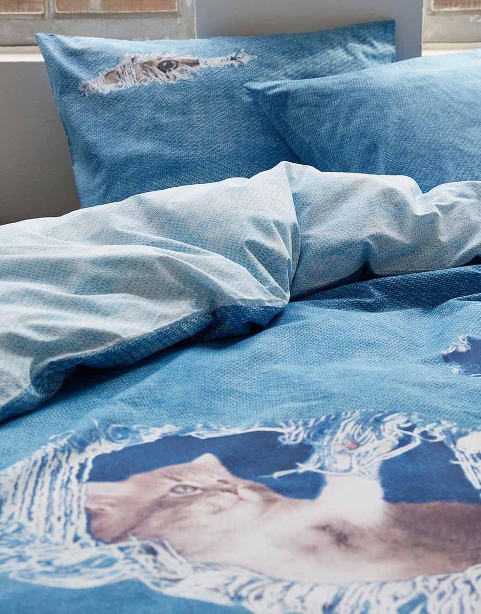 Covers & Co by Essenza Denim look dekbedovertrek met poes, kat en muisje; lits-jumeaux