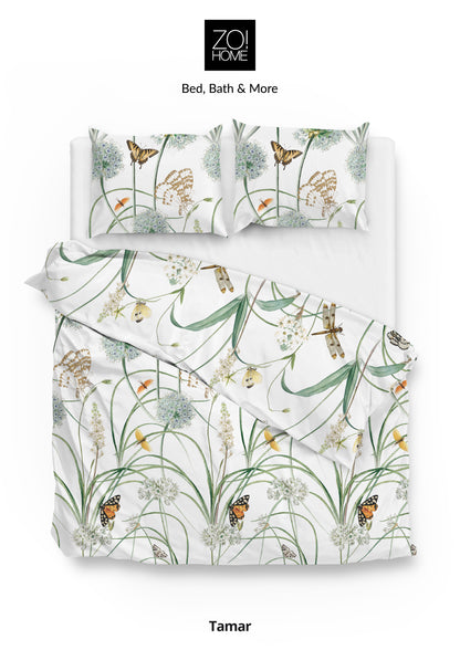 Zo!Home by Heckettlane Tamar katoensatijnen dekbedovertrek vlinders, libellen, bloemen