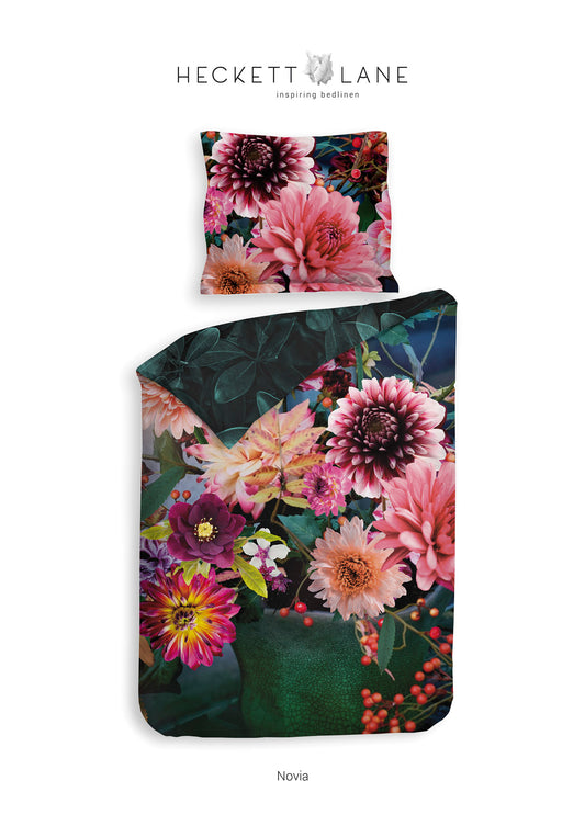 Heckett Lane Novia housse de couette en satin de coton dahlias